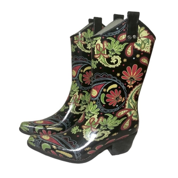 Nomad Shoes - Nomad Paisley Floral Cowboy Rain Boots Size 9